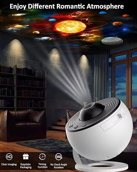 عکس صنعتی پروژکتور کهکشانی ١٣ اسلایدی مدل BL-DQY02 رنگ سفید در حال نشان دادن تصاویر صنعتی