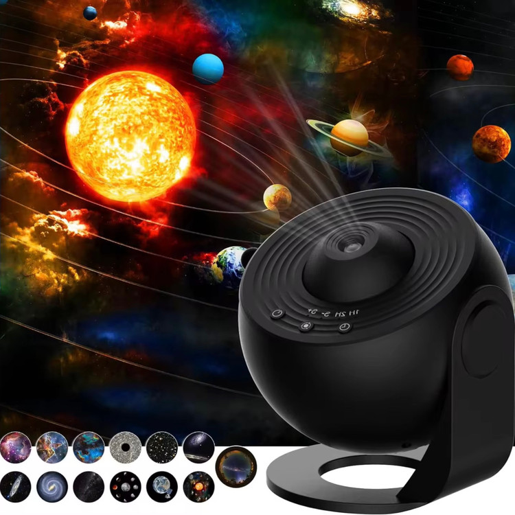 پروژکتور کهکشانی ١٣ اسلایدی مدل BL-DQY02 رنگ مشکی با تصاویر صنعتی از دیسک ها