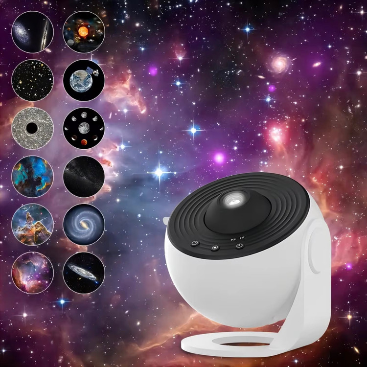 عکس صنعتی پروژکتور کهکشانی ١٣ اسلایدی مدل BL-DQY02 رنگ سفید در حال نشان دادن تصاویر صنعتی