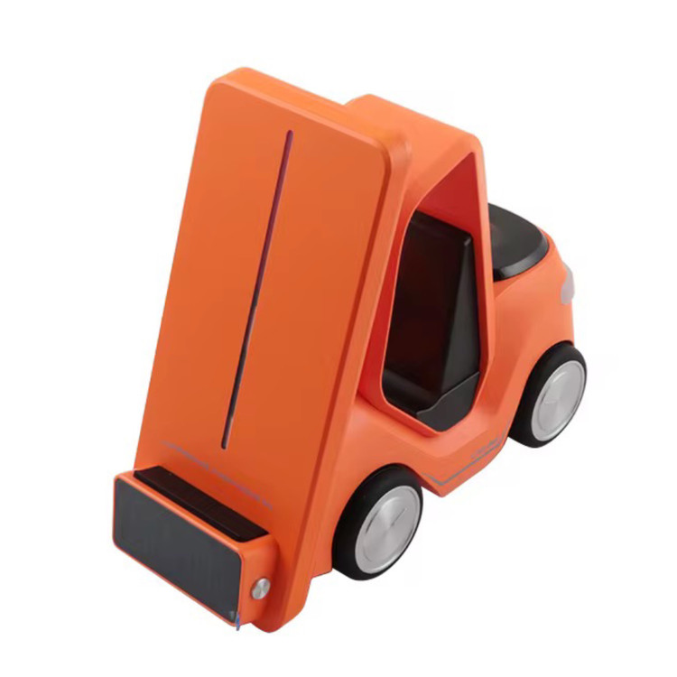 شارژر وایرلس ۵ کاره مدل T20رنگ نارنجی با پشت زمینه ی سفید از نمای بغل