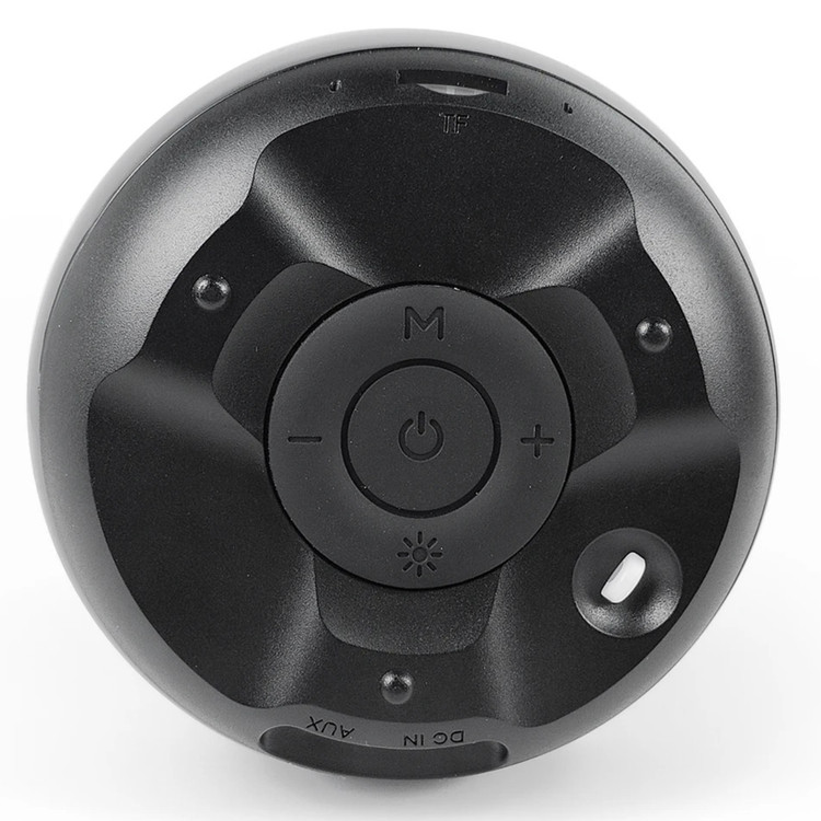 اسپیکر LED دار مدل SW102 نمای زیر و دکمه های محصول با پشت زمینه ی سفید