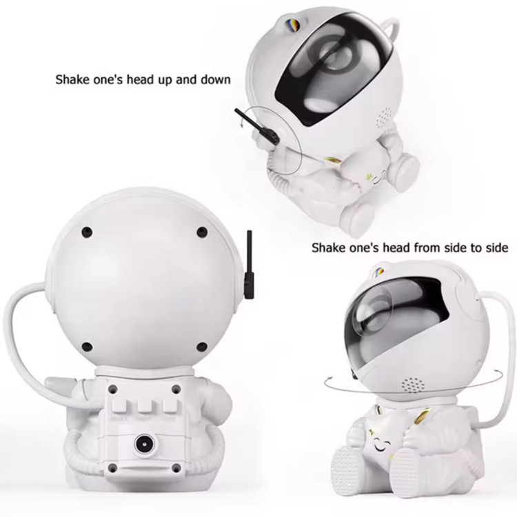 پروژکتور کهکشانی مدل فضانورد نشسته با نمایش سه حالت مختلف تغییر ناحیه سر پا پشت زمینه سفید