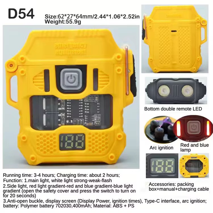 توضیحات کامل فندک پلاسمایی چراغ قوه دار مدل D54 رنگ زرد