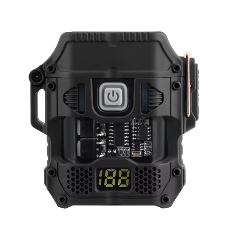 فندک پلاسمایی چراغ قوه دار مدل D54 رنگ مشکی از نمای رو به رو