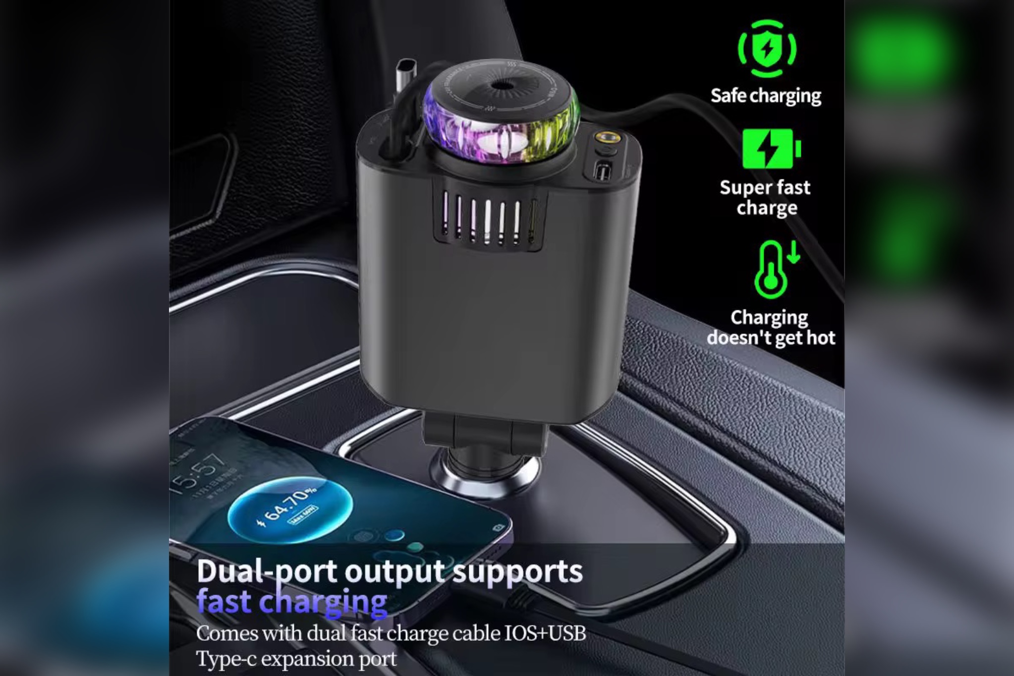 شارژر فندکی هوشمند شارژ ایمن ، فست شارژ ، بدون داغ کردن