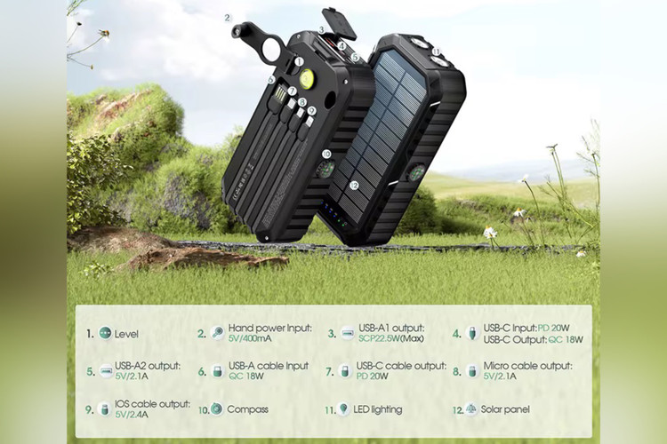 پاوربانک آخرالزمانی گرین لاین دارای چراغ قوه - تراز - قطب نما