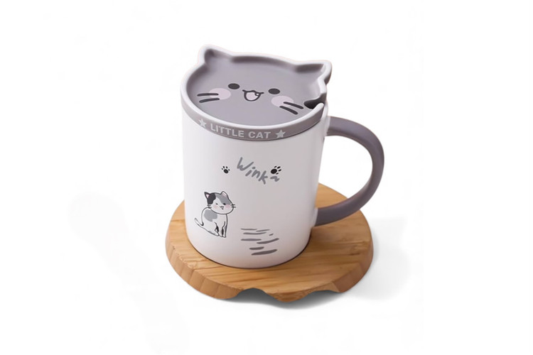 ماگ گربه به همراه درب نعلبکی شو