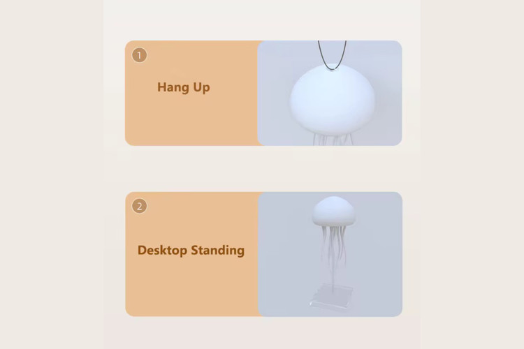 ۲ حالت استفاده ی ایستاده و معلق محصول چراغ خواب عروس دریایی